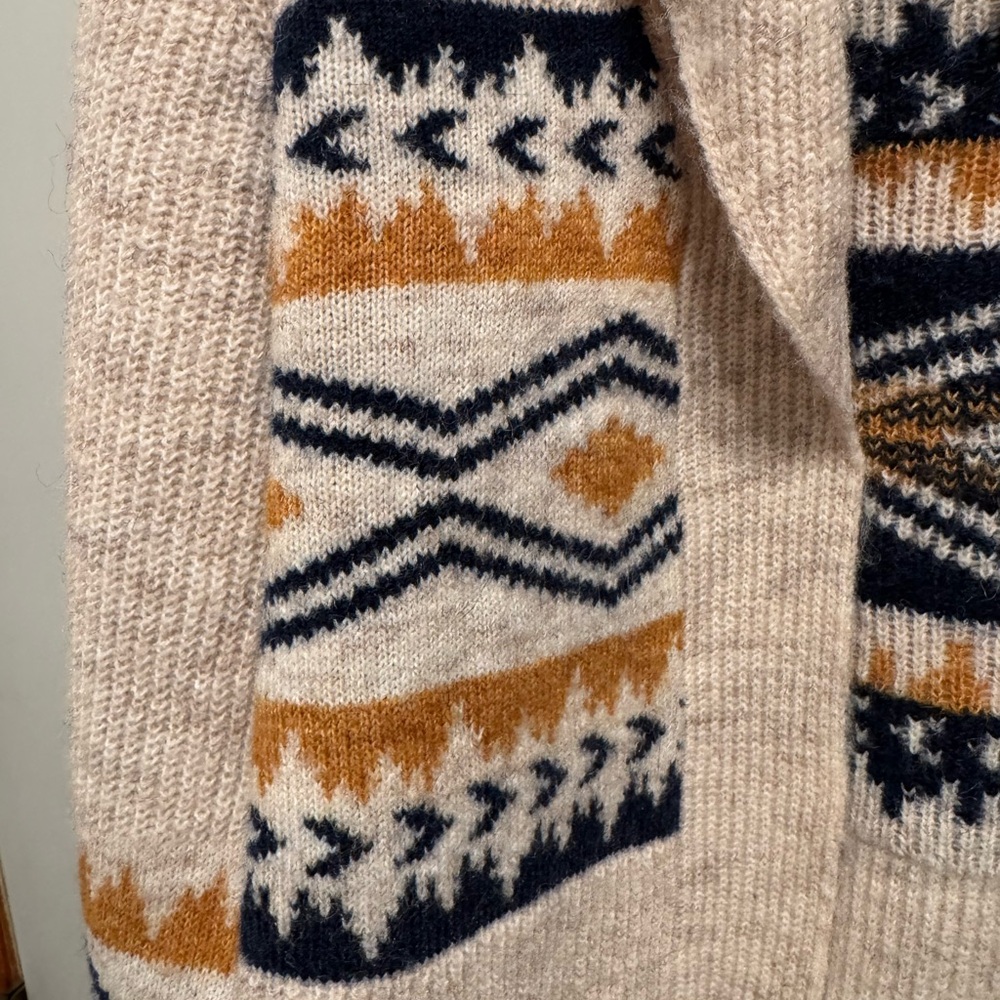 Lucky Brand NWT  Shawl Open Cardigan Aztec Southwest Navy Gold Cream sz. Large - Picture 3 of 4